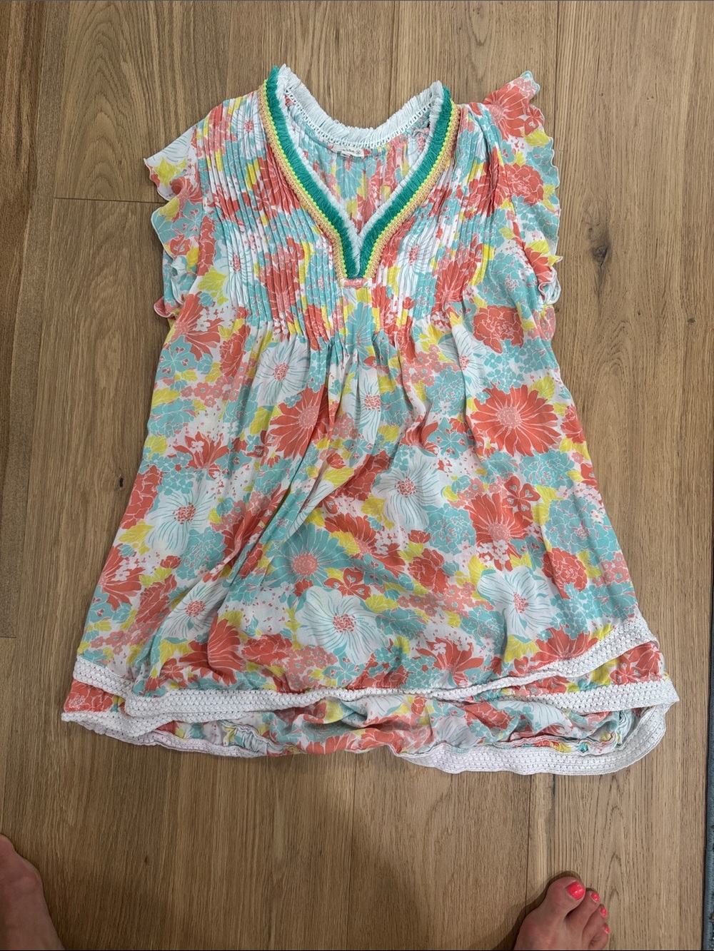 Poupette St. Barth Floral V-Neck Swim Coverup in Coral, Aqua & Yellow